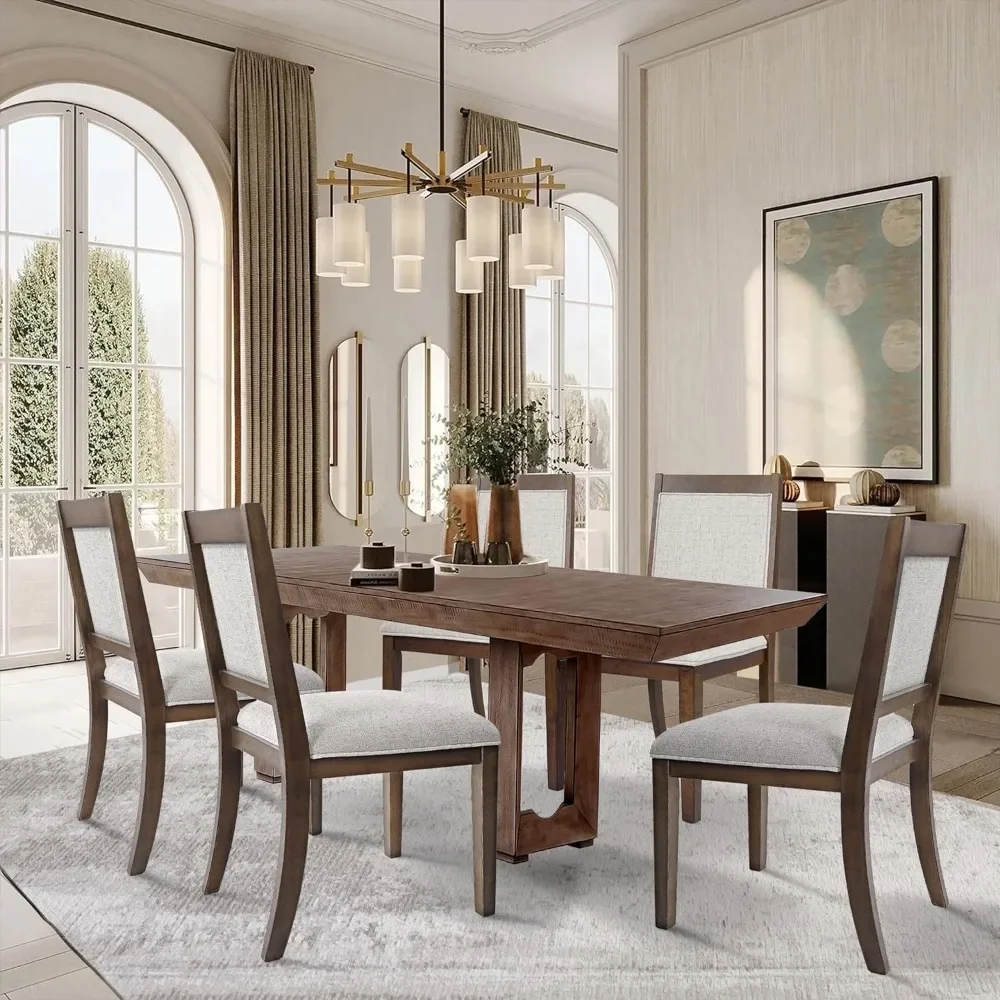 Classic Parsons Dining Chairs, Neutral Textured Solid Living Room Back Upholstered Wood Frame Dining Chairs Dinning Chair Wooden