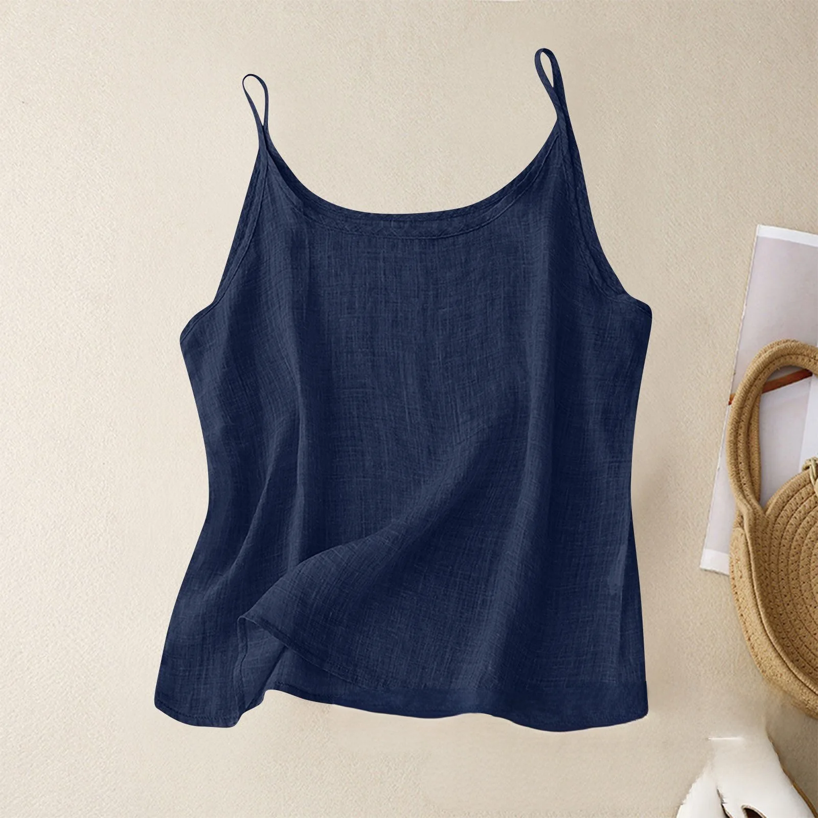Vintage Cotton And Linen Small Sling Women's Thin Base Vest A-Line Narrow Shoulder Strap Vest Eco-Friendly RPET Regenerated F...
