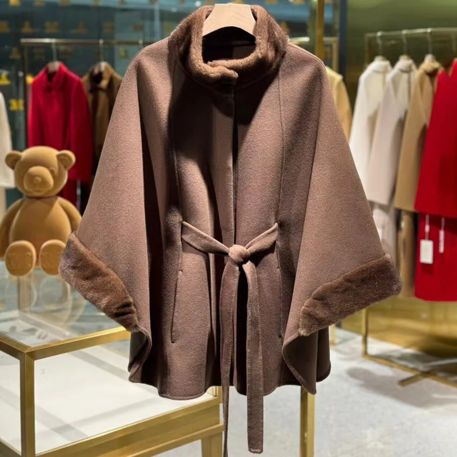 Wool Blend Jacket Matching Belt Women Wool Coat Luxury Women New Style Cashmere Coat Women