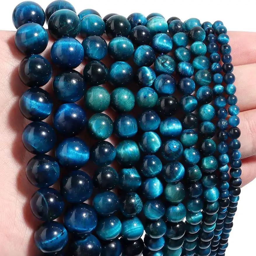 4 6 8 10 12mm Natural Muti-Colorful Tiger Eye Agate Stone Beads For Jewelry Making Spacer Bead Blue Tiger Eye Beads DIY Bracelet