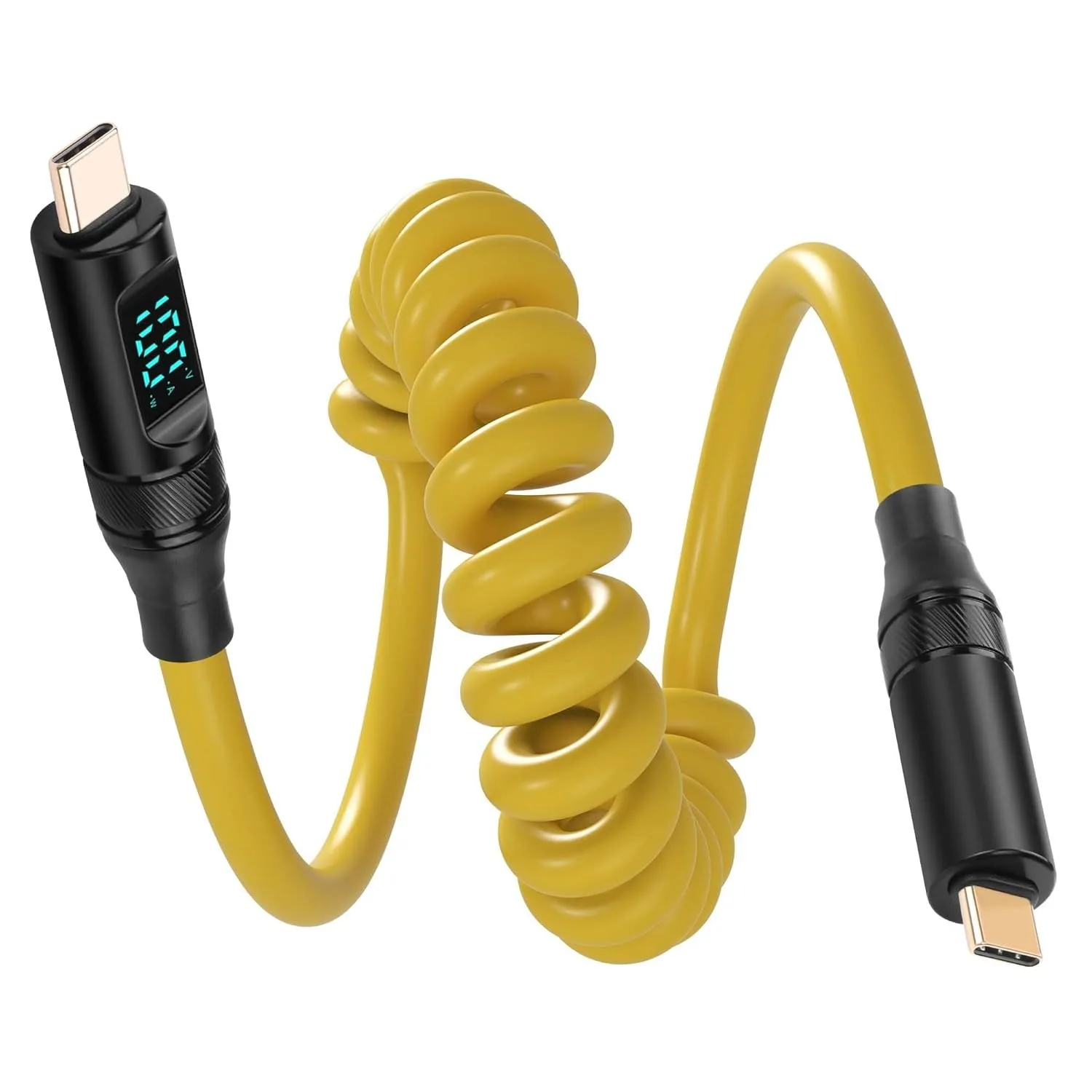 

USB C Coiled Cable with Light LED Display 100W 20Gbps Data Transfer 8K PD 3.1 Type C Fast Charging Spring Cable for Car Phone