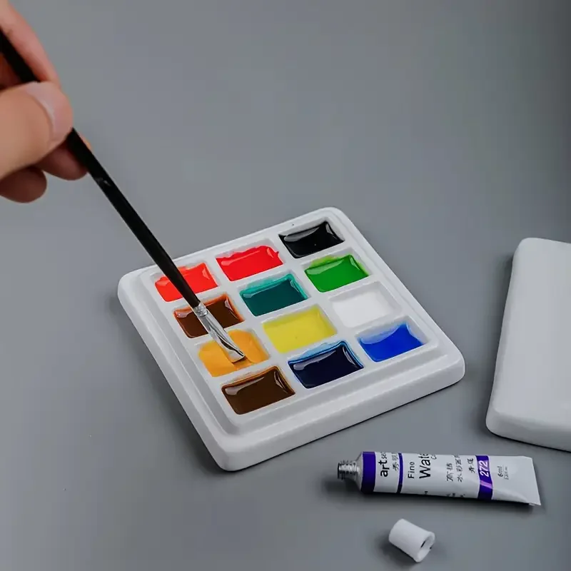 

Artsecret Premium Ceramic Paint Palette Mixing Color Tray Flower Dish Easy to Clean for Acrylic Gouache Watercolor Oil Painting