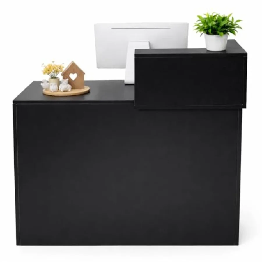 

Modern Reception Desk with Storage Drawer and Counter Shelf, 39.4" Front Counter Reception Table for Office, Salon, Lobby, Reta