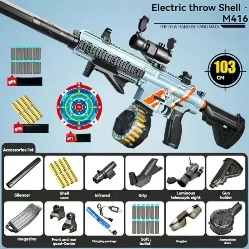 Arma de brinquedo m416 bala air shell arma manual elétrica 2 modos tiro arma brinquedo jogos adultos ao ar livre