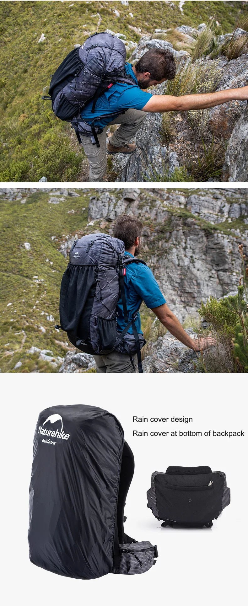 Naturehike Wanderrucksack 60+5L Große Kapazität Rock Series 2.0 Outdoor-Sporttasche Camping Klettern Reise Wasserdichter Rucksack – Detail 10