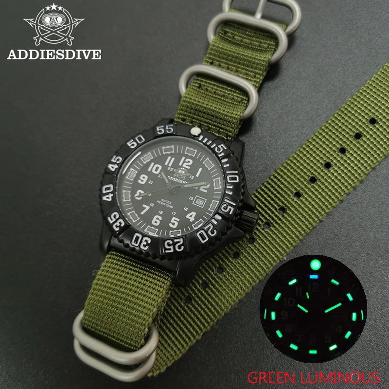 ADDIESDIVE Fashion Outdoor Sports Men's Analog Watches 50m Waterproof Luminous Nylon Men Military Wristwatches Quartz Watch