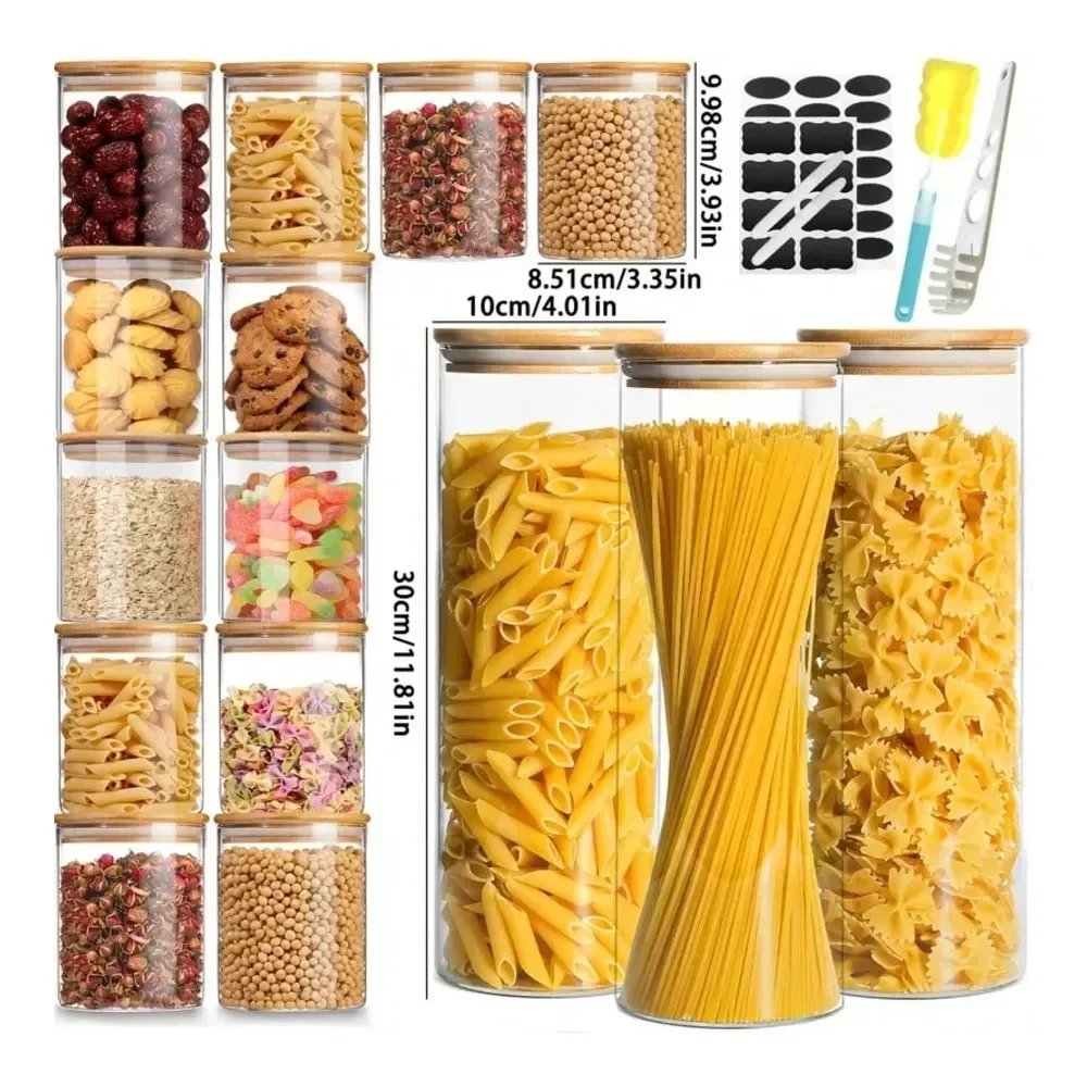 

Стеклянные банки для хранения в подарочной упаковке, 2200 мл (74 унции) и 12 штук, 17 унций (500 мл) широкогорлые прозрачные стеклянные контейнеры для хранения продуктов.