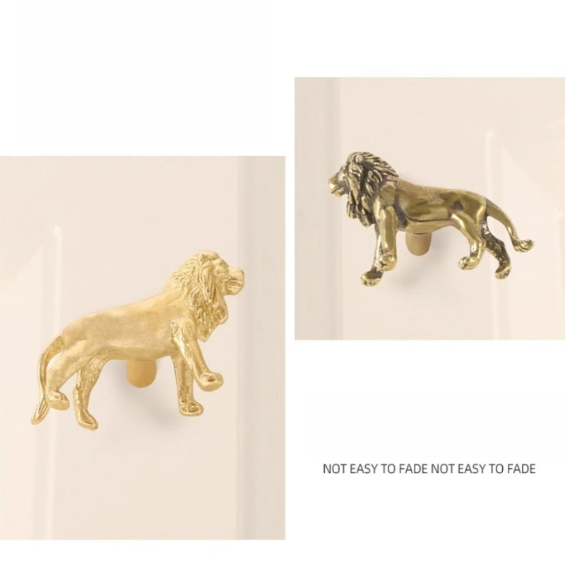 Creative Lion Brass Cabinet Handle, New Chinese Style Furniture Pull Knob for Kids Bedroom Drawer Cupboard