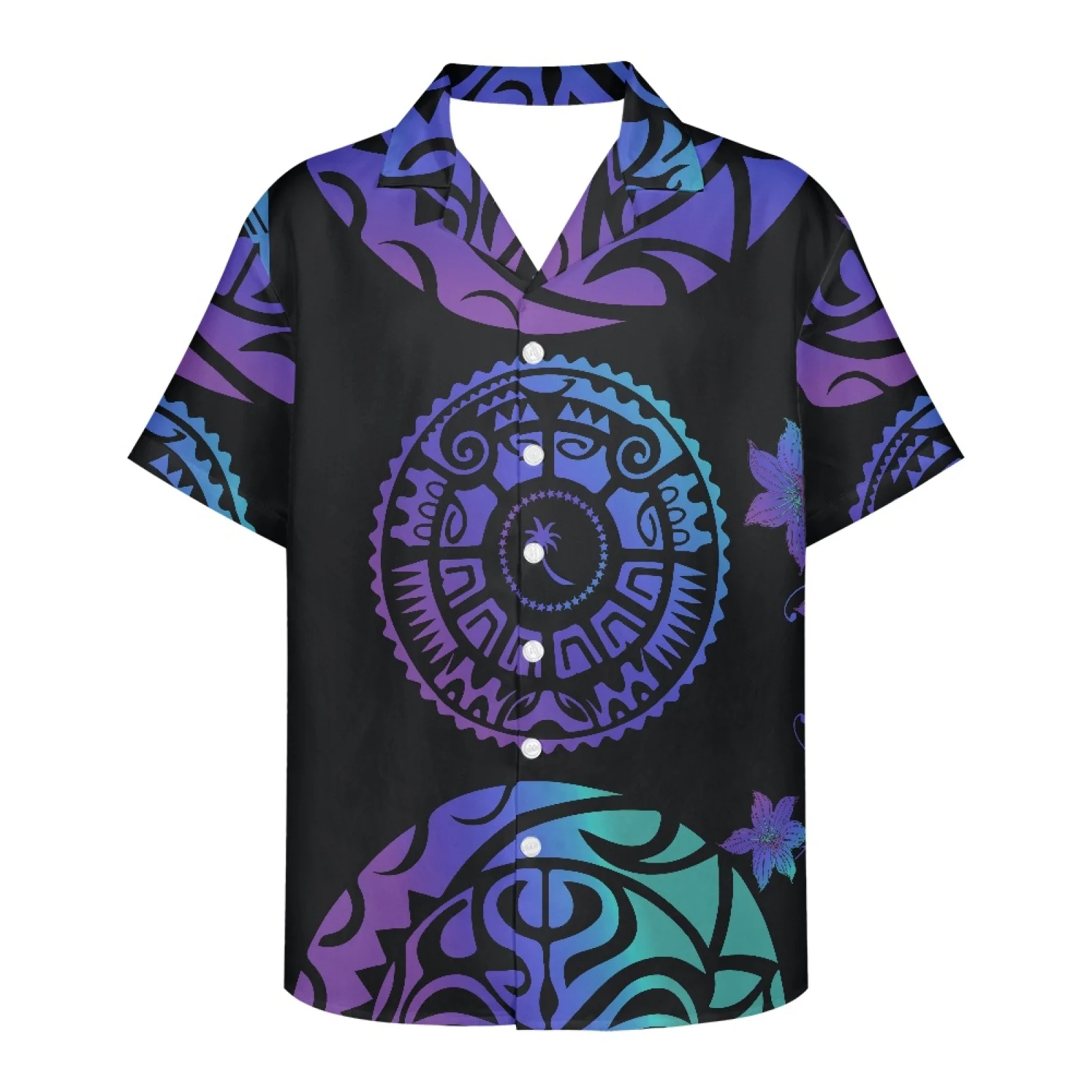 

Samoa Hawaii Tribe 6XL Fashion Men's Clothing Summer Men Pohnpei Print Shirt V-Neck Short Sleeve Comfortable Travel Shirt