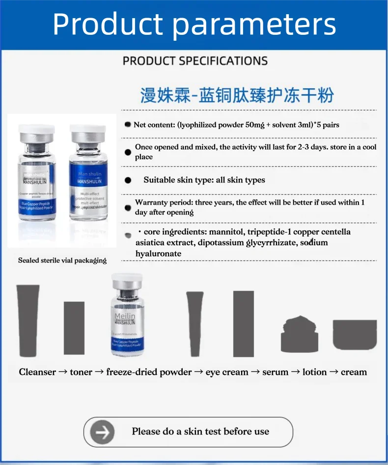Blaues Kupfer Gefriergetrocknetes Pulver Ampullen-Serum Reparatur Barriere Straffend Feuchtigkeitsspendend Verjüngend Haut-Booster-Serum-Set – Detail 7