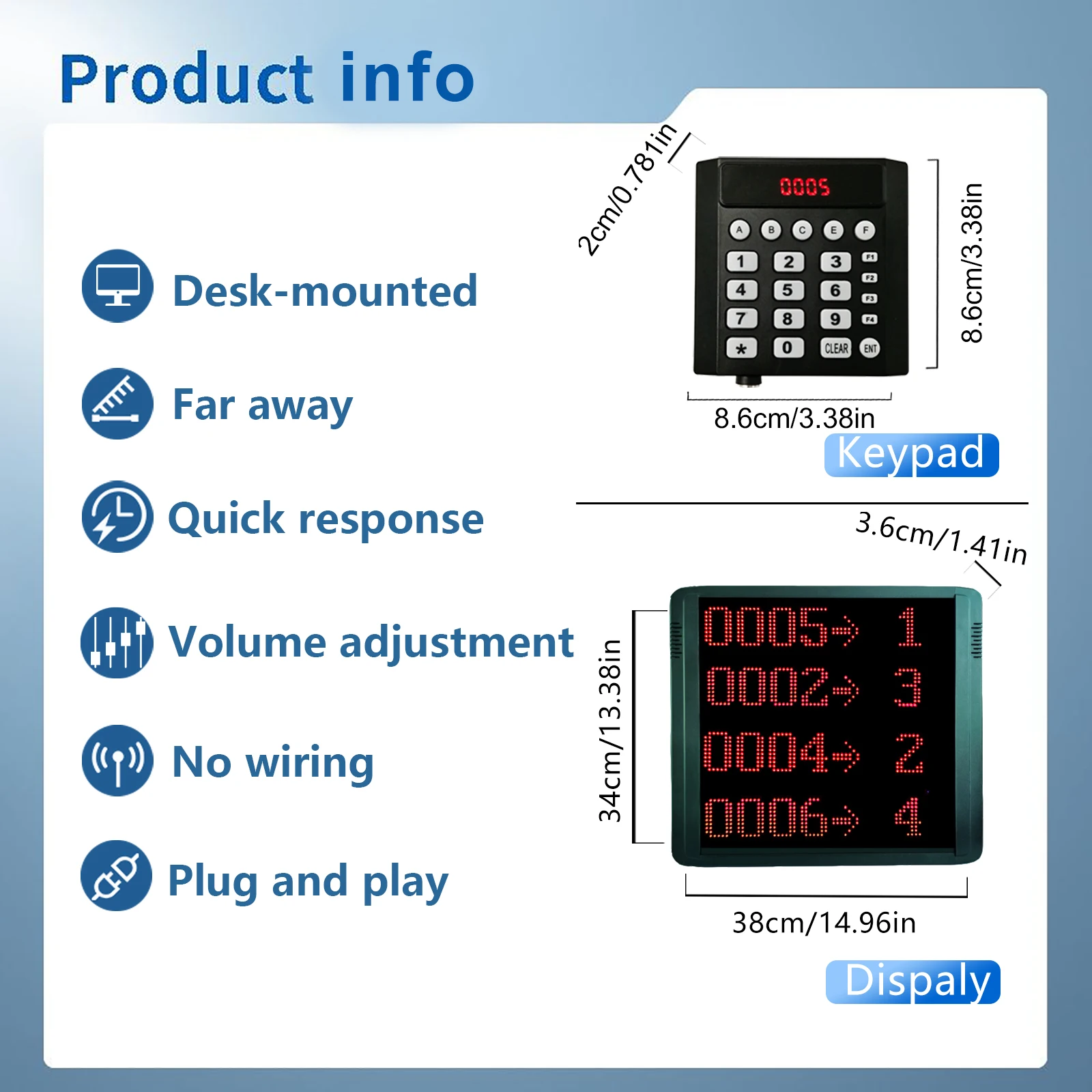 3 Keyboard and 1 Big Screen with 4-Lines Show Number with Counter Wireless Restaurant Hospital Queue Calling Number System