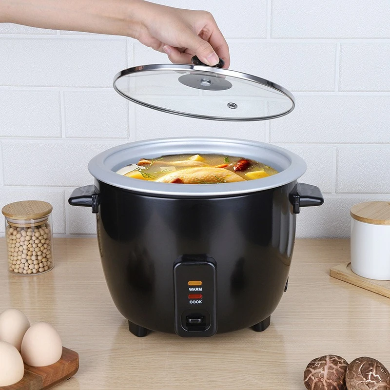 220V White Pot Style Mini Rice Cooker Food Steamer Multi Cooker Nonstick Steam Tray Tempered Glass Lid Easy Cleanup