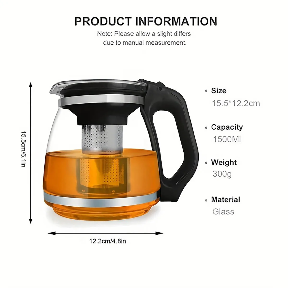 1pc High-Temperature Resistant Glass Teapot Large Capacity With Infuser  Tea Maker Heatproof Loose Leaf Tea Pot Convenient Use