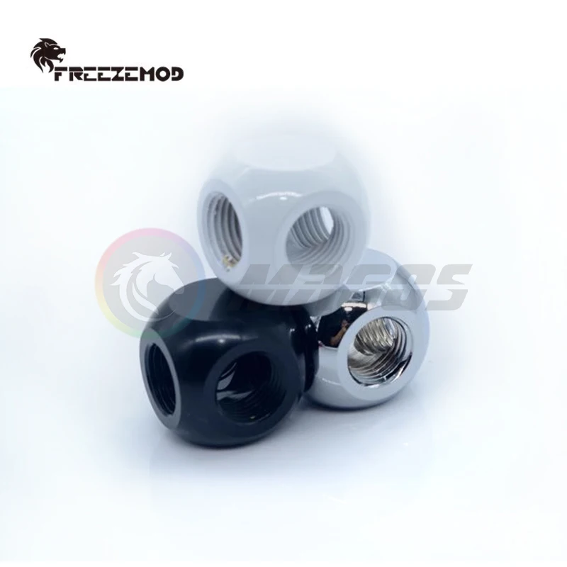 FREEZEMOD Multi-channel Cube Tee T-shaped Ball Fitting, G1/4 3X Inner Thread,Black Silver White, HDTD-3STB