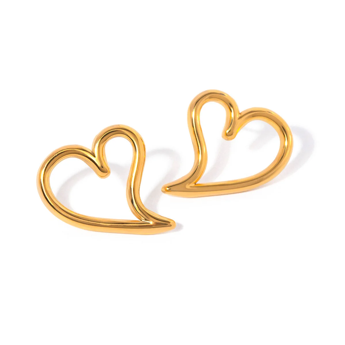 PRISCA | Stainless Steel Earrings for Women.Simple Heart Shape Gold Document.Fashionable, for Wedding, Club.Classic Design