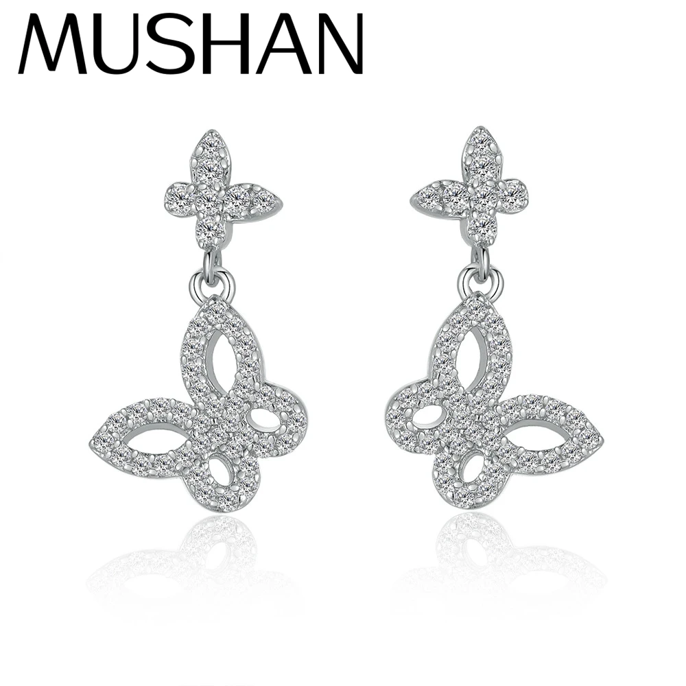 

MuShan Luxury Jewelry 925 Sterling Silver Earrings Zircon 7A Stud Anniversary for Girls Rhodium Plated Fine Jewelry Earring