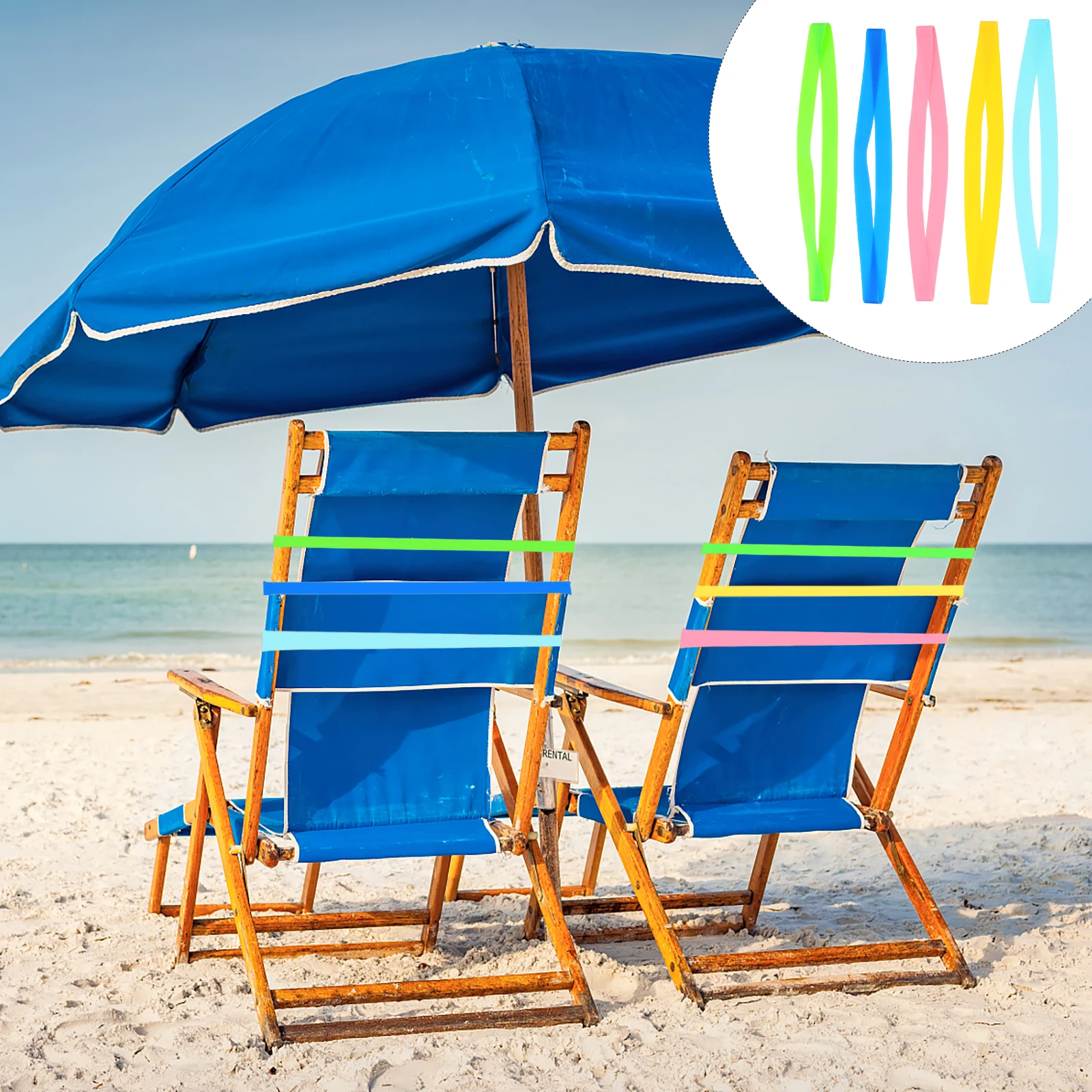 

5 Pcs Elastic Beach Chair Bands Adjustable Towel Straps for Pool Cruise Chairs Sturdy Fixing Bands Yellow Green