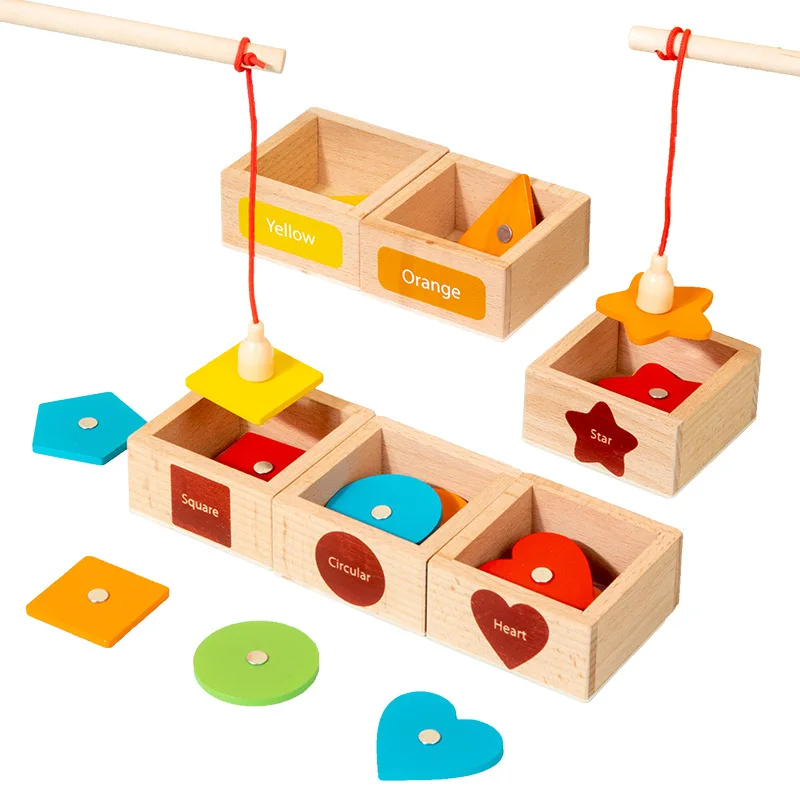 Jeu de pêche en bois pour enfants, forme de document magnétique, fuchsia, boîte de classification d'aide, géométrique, leone nition, jouets pour enfants