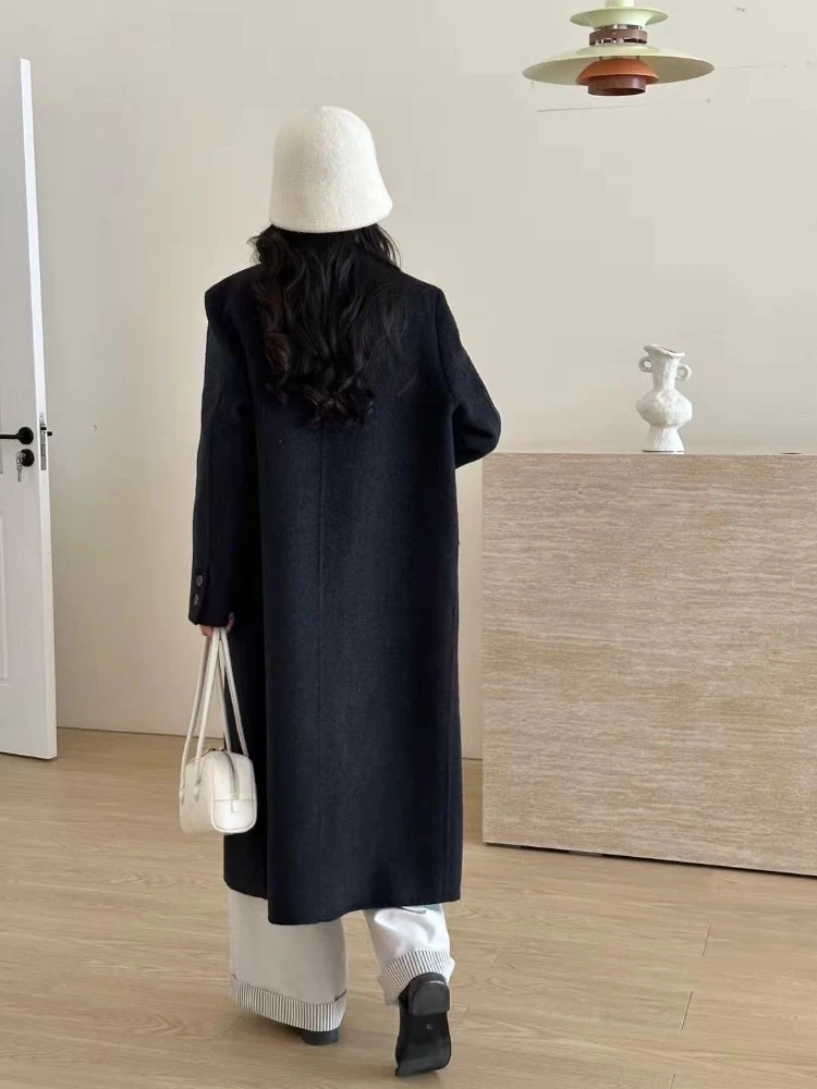 معطف صوف نسائي على الوجهين معطف شتوي أنيق مكتب بياقة متوسطة الطول سترات 2025 جديد بسيط OL معطف صوفي سميك دافئ #4