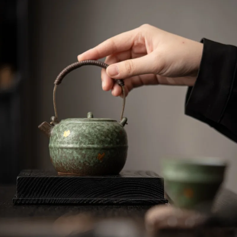 

Чайник с грубой керамической ручкой, чайный сервиз Old Rock Mud Kung Fu, бытовой чайник с защитой от ожогов, большой чайник с ручным рисунком золота