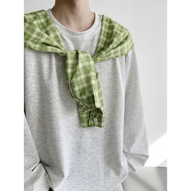 

Мужская толстовка в американском стиле с клетчатым узором, длинными рукавами и эффектом перекрестного плетения, базовый слой, уличный стиль, осенняя, унисекс