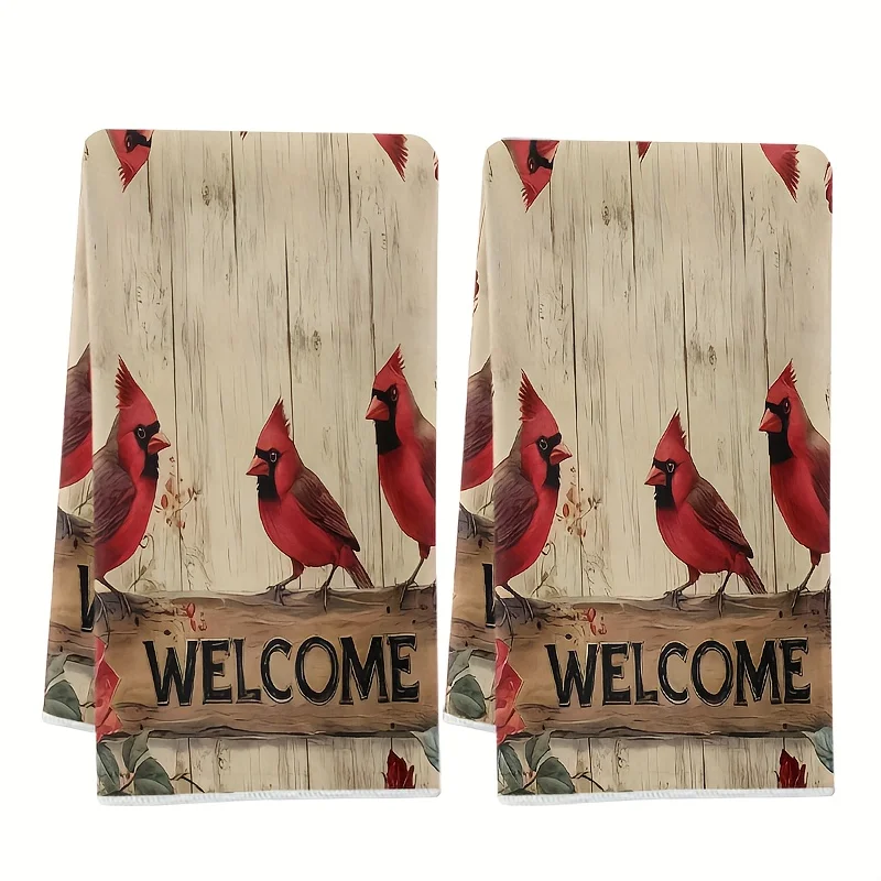 Pack of 2, retro Christmas Cardinal kitchen towel, towel set, super absorbent soft cleaning cloth