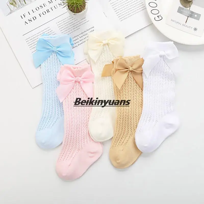 New Baby Girl Stocking Summer Cotton Newborn Baby Leg warmer Infant Toddler Knee Legwarm Bows Pompom Baby Stockings Sokken