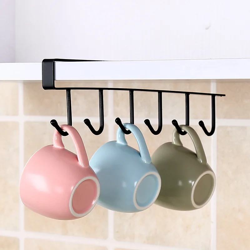 

Cabinet 6 Hooks Kitchen Storage Shelf Wardrobe Metal Under Shelves Cup Hanger Bathroom Organizer Hanging Rack Holder