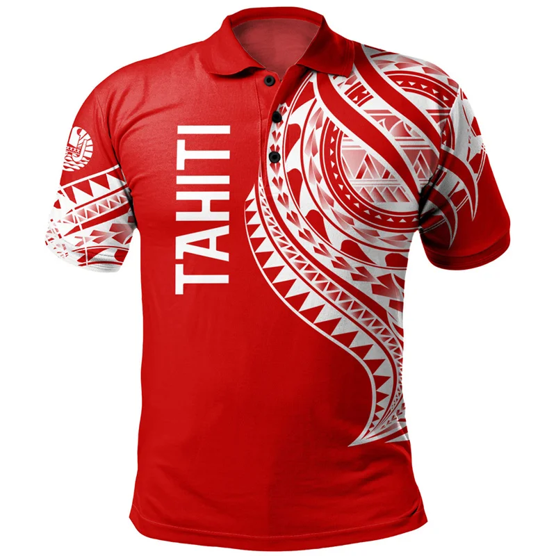 Hawaiian Tahiti Pattern Polo Shirt For Men Fashion 3D Printed Polynesian Button POLO Shirts Casual Loose Street Tees Summer Tops