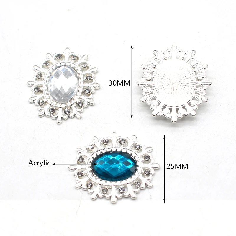 10 pieces of 25 * 28mm oval flat alloy rhinestone button headband dress decoration Diy romantic wedding decoration crafts