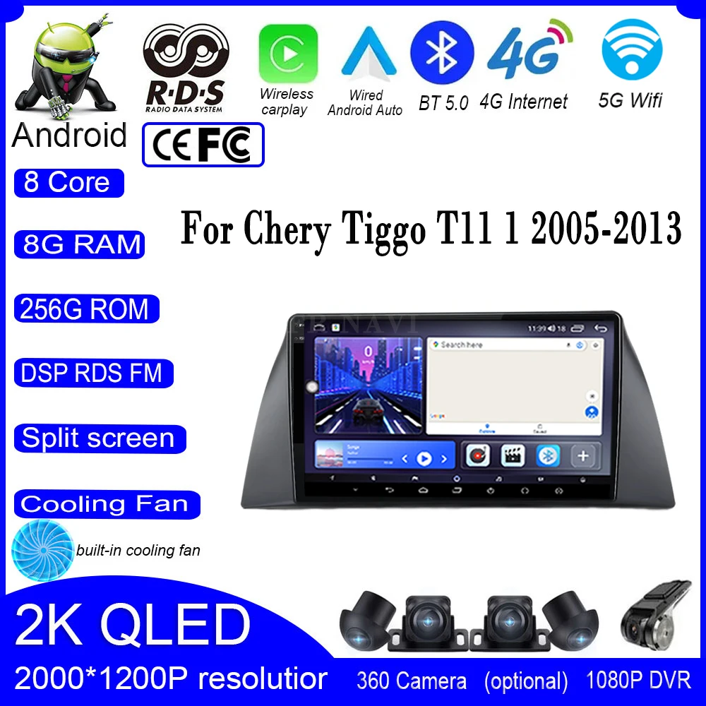 

9 дюймов Android 14 для Chery Tiggo T11 1 2005-2013 автомобильный радиоплеер, автомобильный стерео Мультимедийный радиоприемник, навигация, Carplay плеер, экран