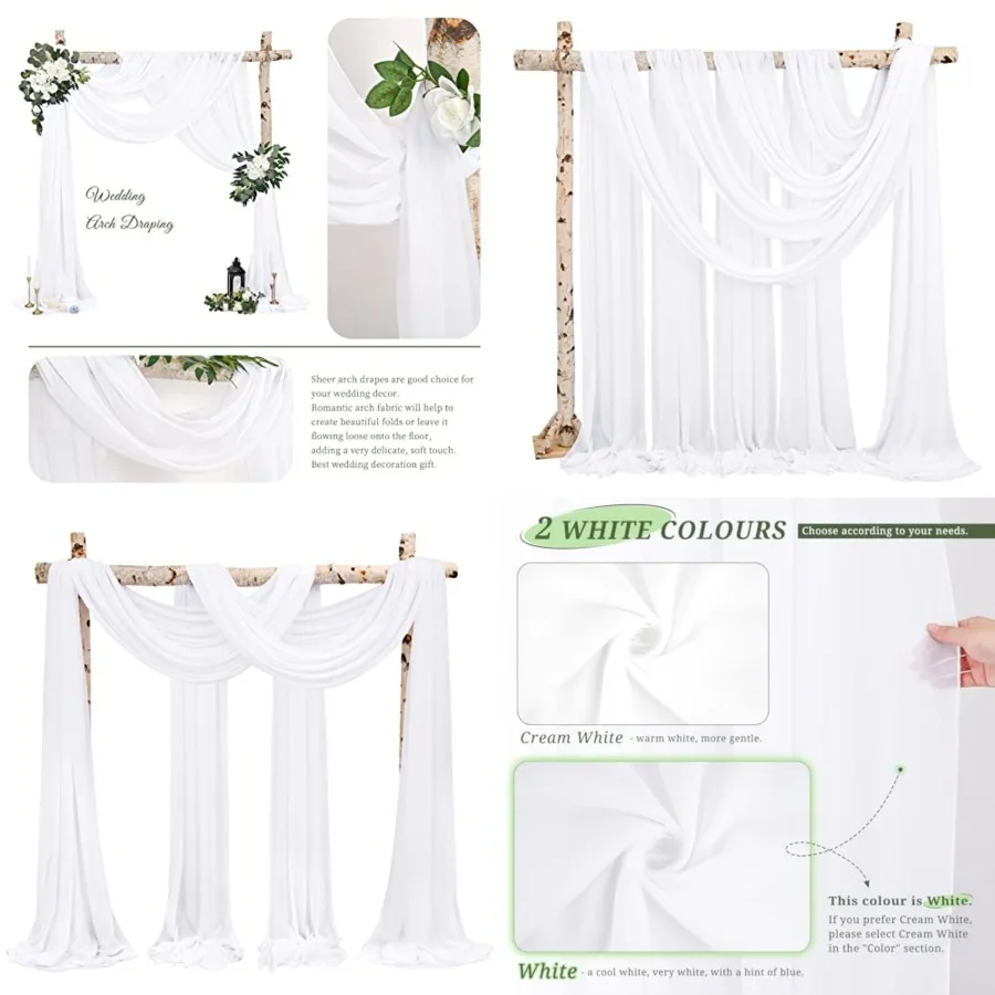 

Wedding Arch Draping Fabric, 4 Panels 28" x20ft Wedding Arch Drapes for Ceremony Chiffon Fabric Drapes Arbor Drapery Decoration