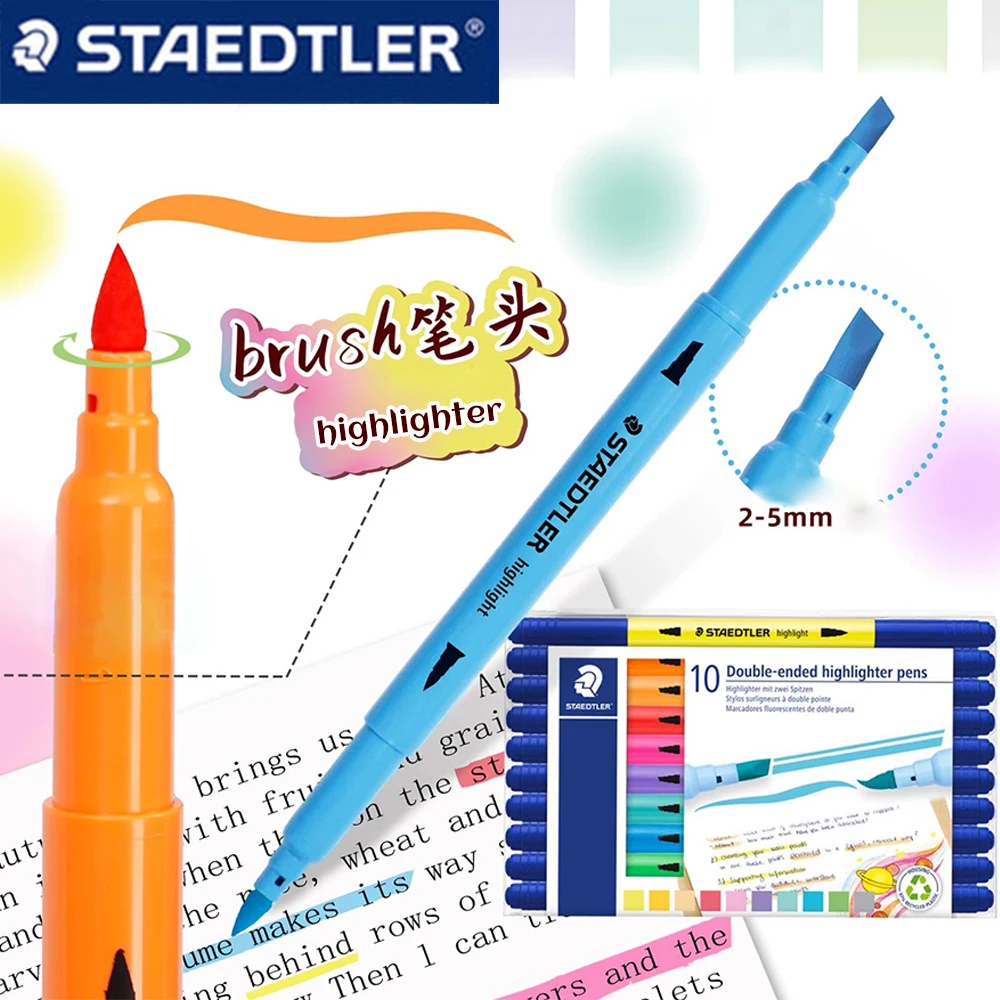 10pcs/set New Germany STAEDTLER Highlighter Double Headed 3620 TB10 Students Use Writing Mark Key Points Paint School Supplies