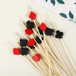 100Pcs Casino Las Vegas Poker Disposable Bamboo Food Picks Playing Card Dessert Fruit Forks for Birthday Wedding Party Decor