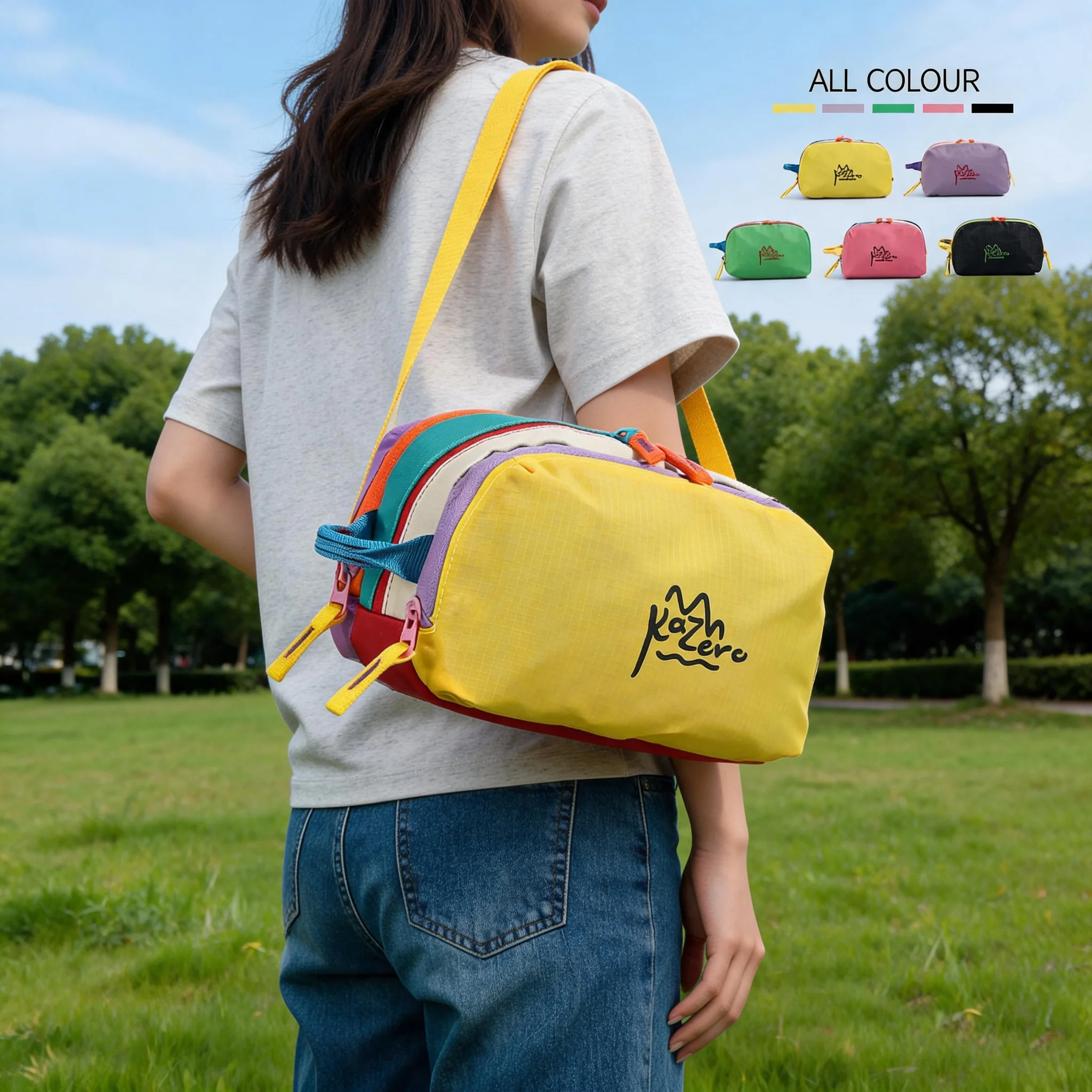 ドーパミン-グラデーション-カラーブロック-メイクアップバッグ-ポータブル-3層仕分け化粧品バッグ-旅行やアウトドア活動用