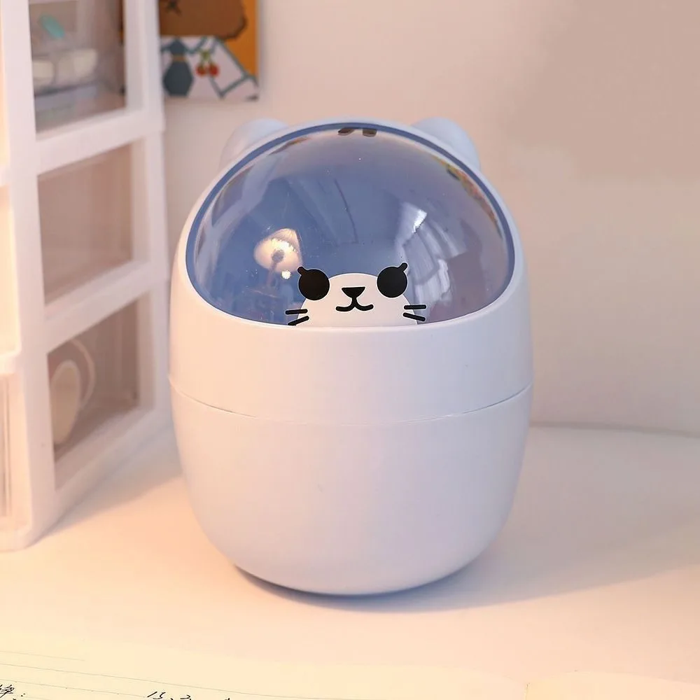 Fashion Cute Cartoon Storage Bin Mini With Lid Wastebasket Desktop Brushes Makeup Bin Garbage Storage Bucket For Home