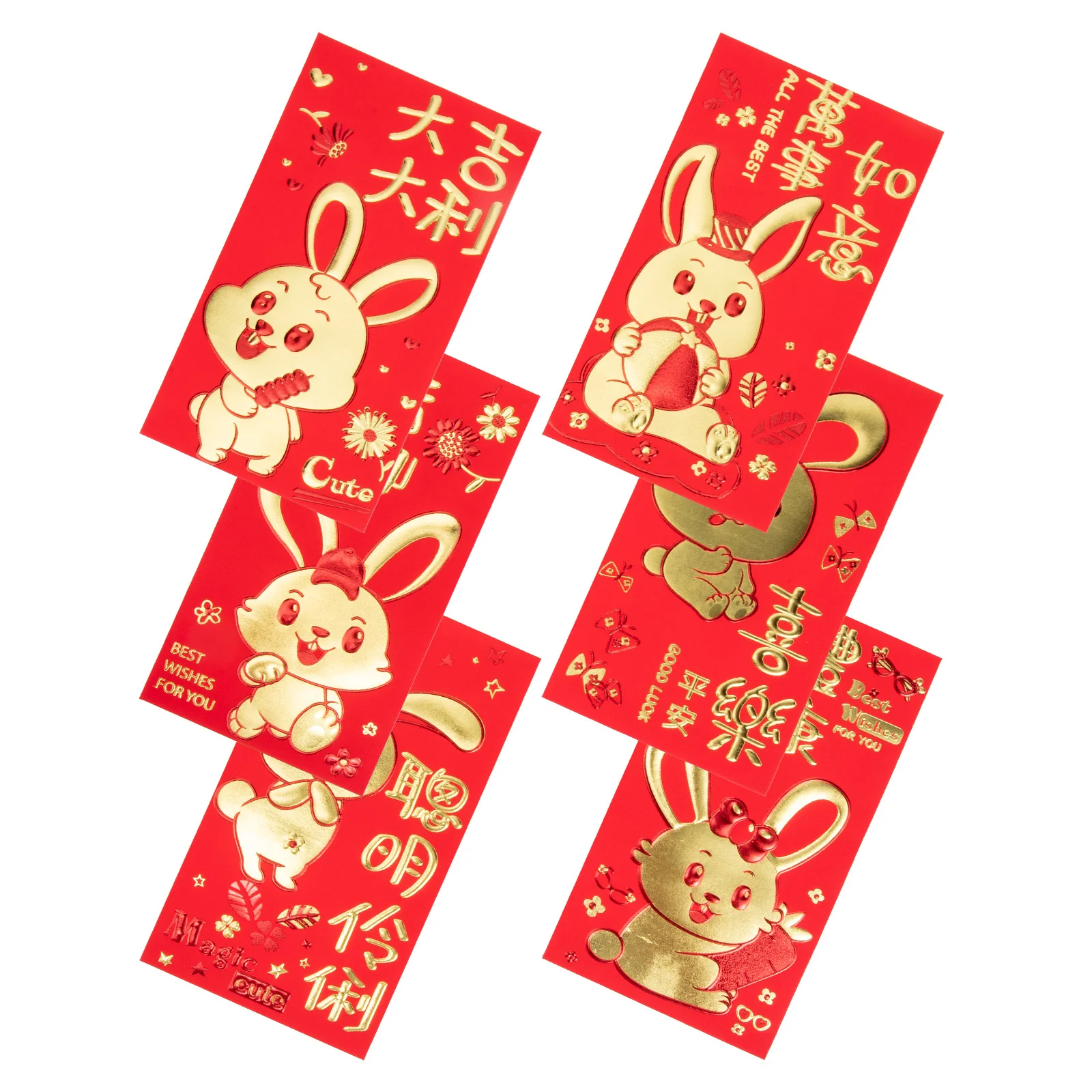

30Pcs Chinese New Year Red Envelopes 6 Patterns Cute Cartoon Hongbao Money Pouch for Family Surprise Gift Rabbit Zodiac