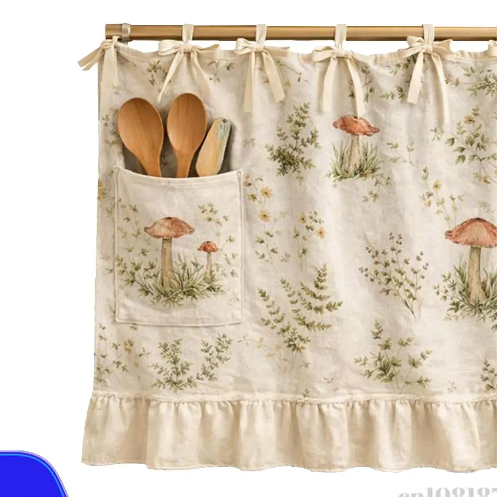 Oven Skirt Curtain Ribbon Ties and Ruffled Trim Kitchen Dishwasher Hidden Curtains with Adjustable Lace for Stove Kitchen Decor