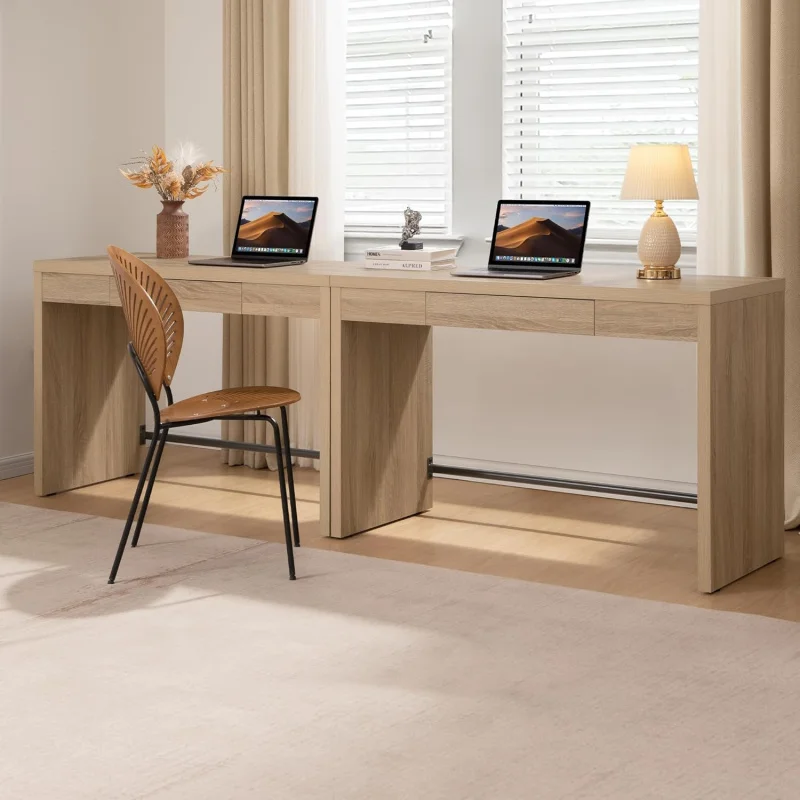 

Reclaimed Light Oak 47 Farmhouse Desk – 2-Piece Writing Study Table with Drawer & Boho Vanity Bedroom