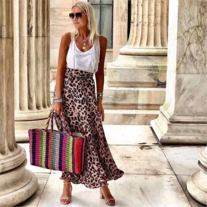 

Leopard Print Large Swing Skirt For Women 2025 New Product A-line Swing Skirt For Women Street Style Versatile Long Skirt Autumn