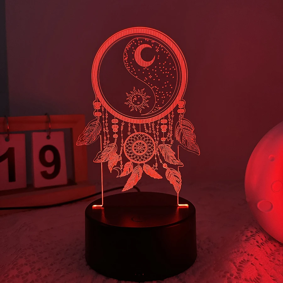 1PC Dreamcatcher 3D Nightlight - 7 color LED with touch light base, USB-powered, perfect home decor gift