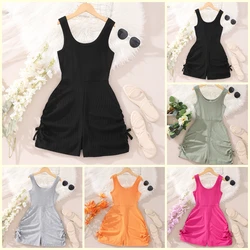 2024 Big Girls Jumpsuit Children Overalls Summer Sleeveless Fashion trendy Solid color Kids Girl Romper 8 9 10 11 12 13 14 Years