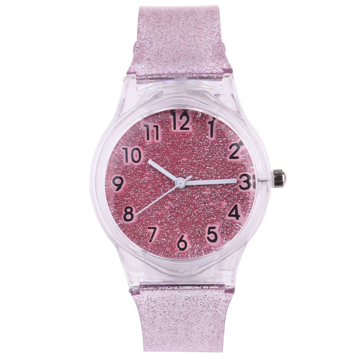 

Transparent Glitter Watch Shiny Pink Silicone Band Comfortable Adjustable Strap for Fashion Timepiece