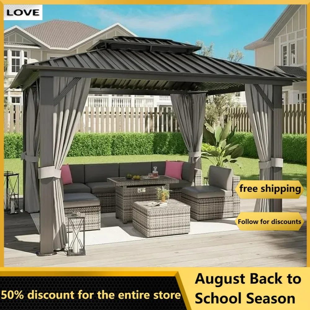 

Hardtop Gazebo,Aluminum Frame Canopy with Double Galvanized Steel Roof,Outdoor Metal Pavilion for Backyard,Patio and Deck