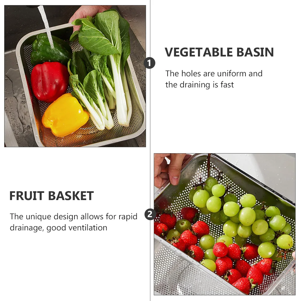 

Fruit Stainless Steel Drain Basket Kitchen Sink Strainer Draining Bowl Drainer Silver Food and Veggie Washing