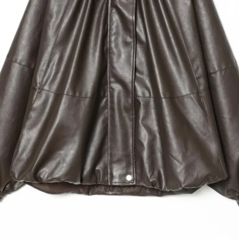 เสื้อแจ็คเก็ตหนังเทียมสไตล์เท่ๆ แฟชั่นมอเตอร์ไซค์ สตรีทแวร์ ย้อนยุค แขนยาว เสื้อคลุมตัวนอก ซิปเรียบง่าย เสื้อคลุมฤดูหนาว