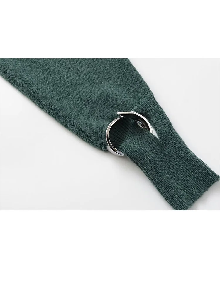 HH المرأة أزياء الرجعية تنوعا القوات سوار سترة الإناث أنيقة عارضة غير المتكافئة الرقبة طويلة الأكمام البلوز سترة