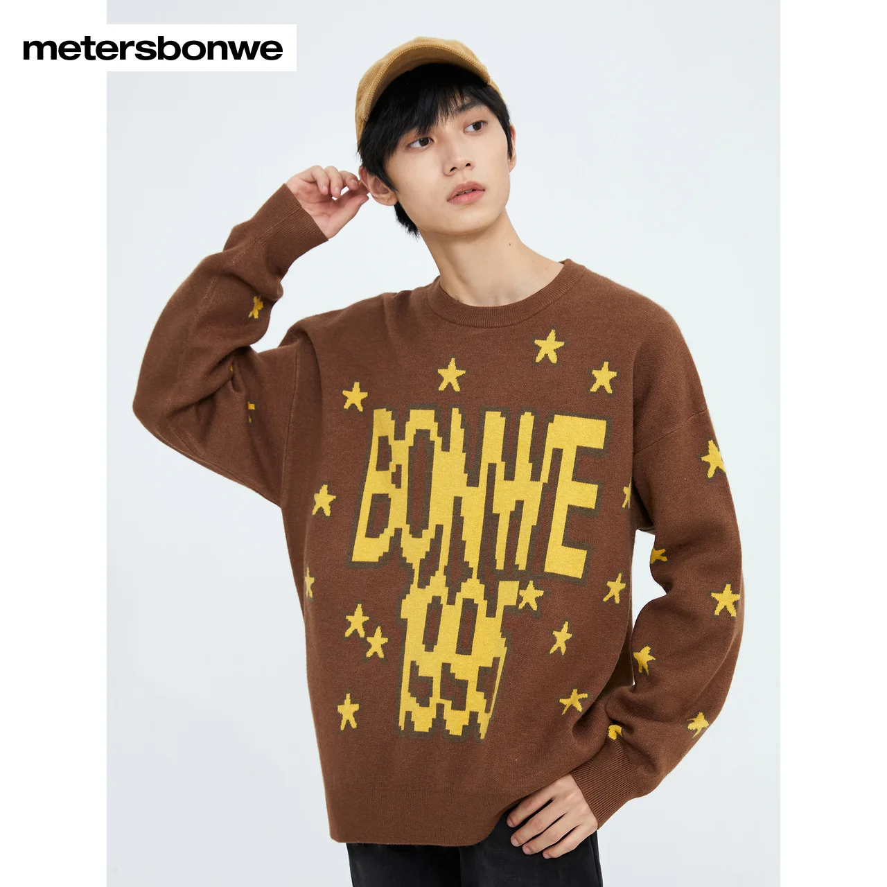 

Metersbonwe-Men's Loose Sweater Jumper Round-Neck Jacquard Long-Sleeved Pullover Trend Street Style Winter