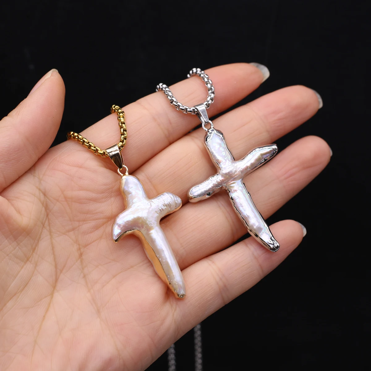 Natural Freshwater Pearl Baroque cross shape Pendant Necklace for Women Girl Charm Engagement Wedding Jewelry