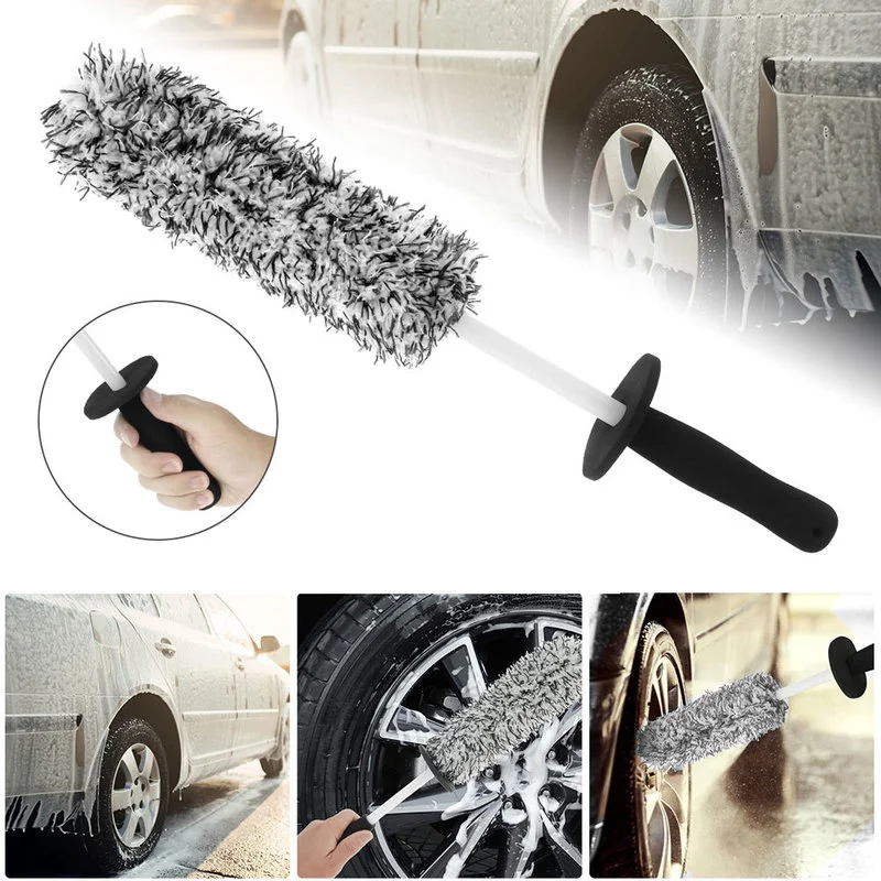 Microfiber Car Wash Super Brush Wheels Brush Anti-Slip Handle Wash Cleaning Rims Spokes Wheel Barrel Car Detailing Cleaning Tool